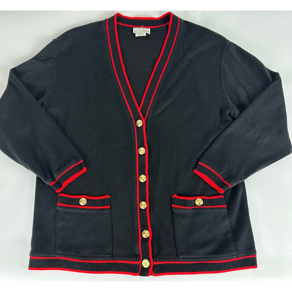 Vintage Long Line Two pocket Grandpa Cardigan Sweater Gold Tone Buttons Large